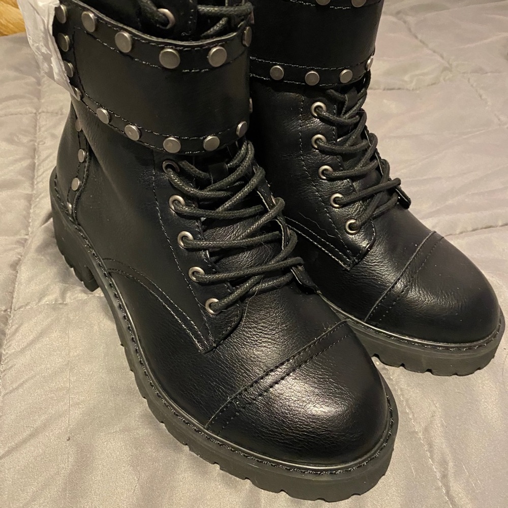 Black studded combat boots